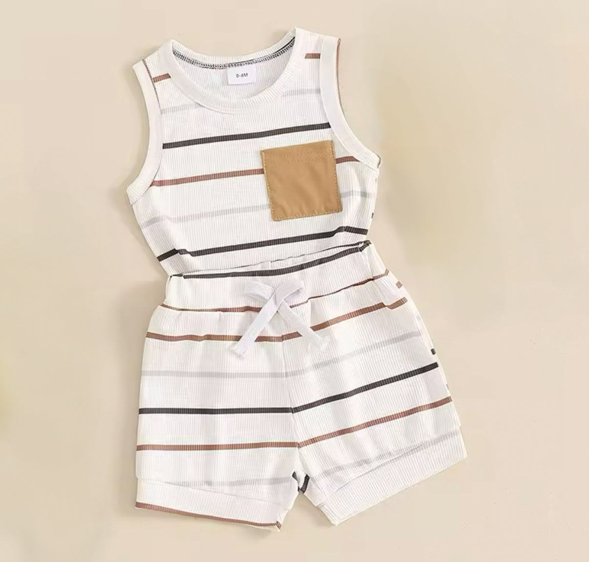 Neutral stripes boy tank set