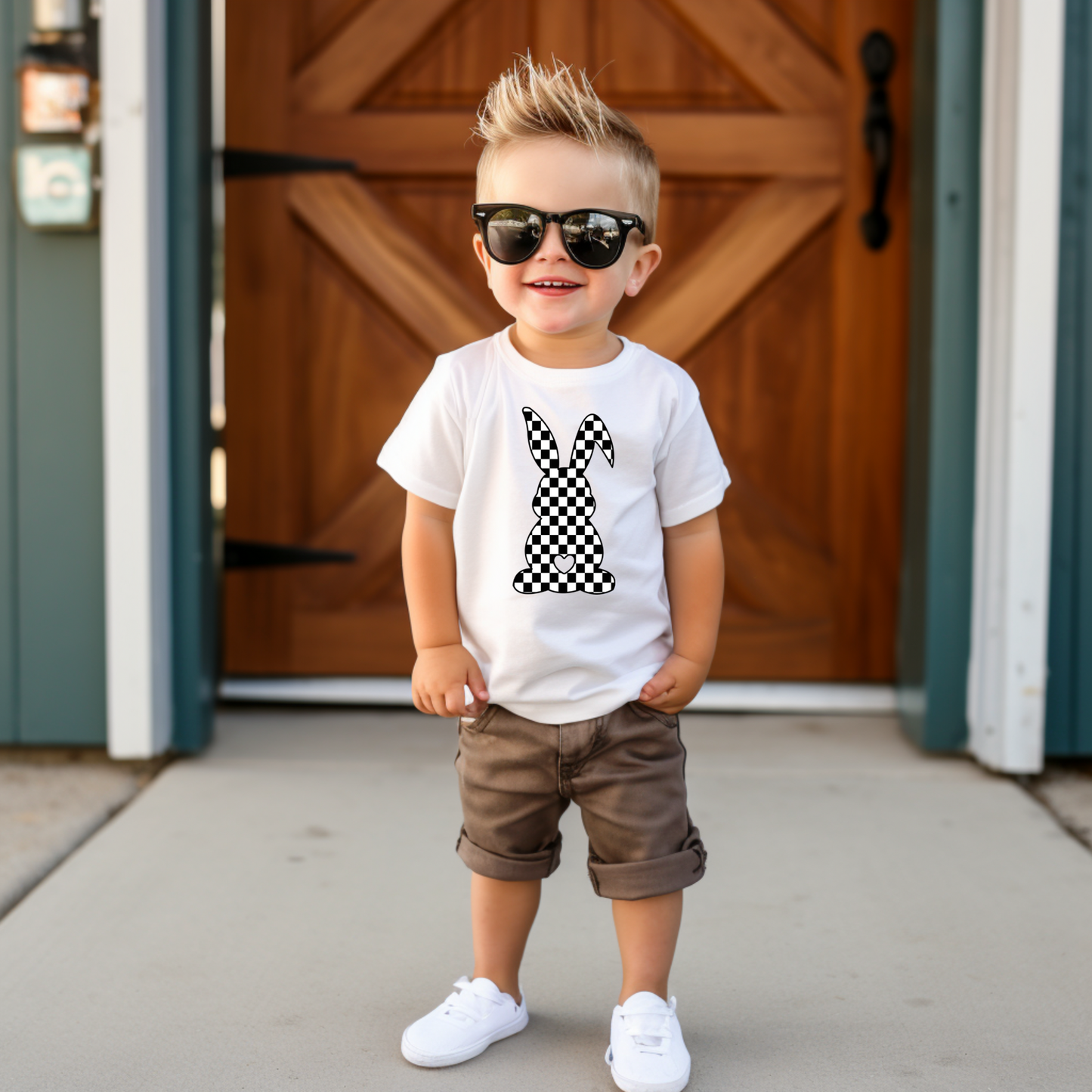 Boys Checkered Bunny graphic tee