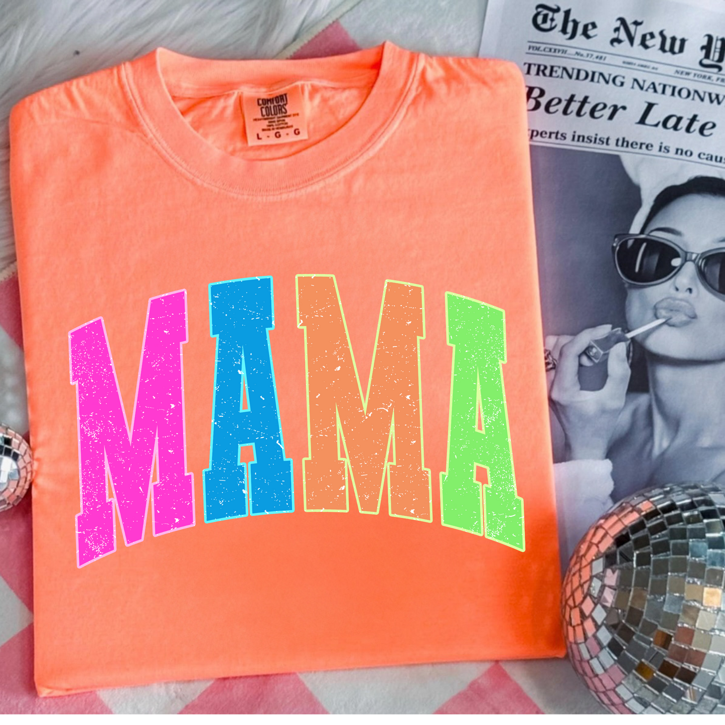 MAMA neon varsity graphic tees