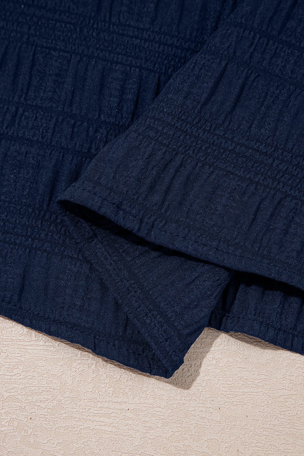 Dark blue Textured Square Neck Top and Shirred High Waist Shorts Set