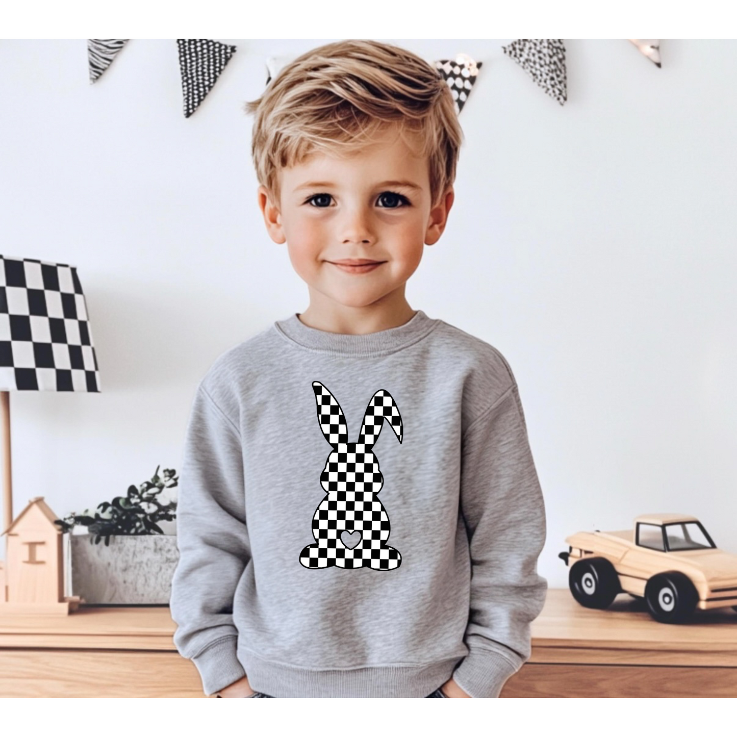 Boys Checkered Bunny graphic tee