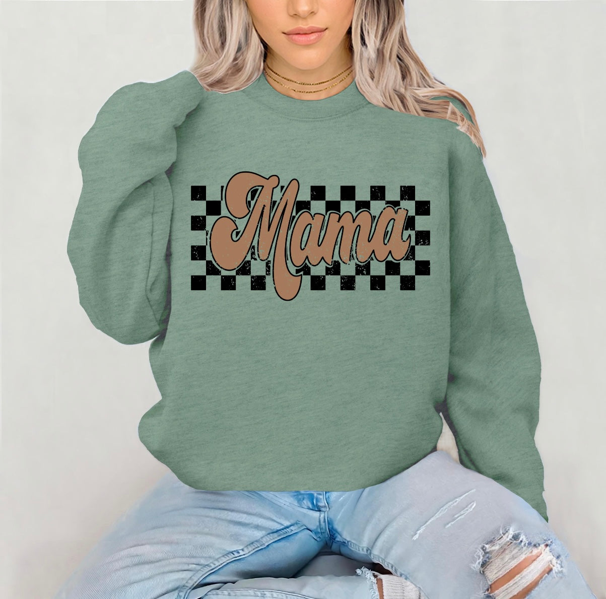 Neutral Mama Checkered Sweatshirt