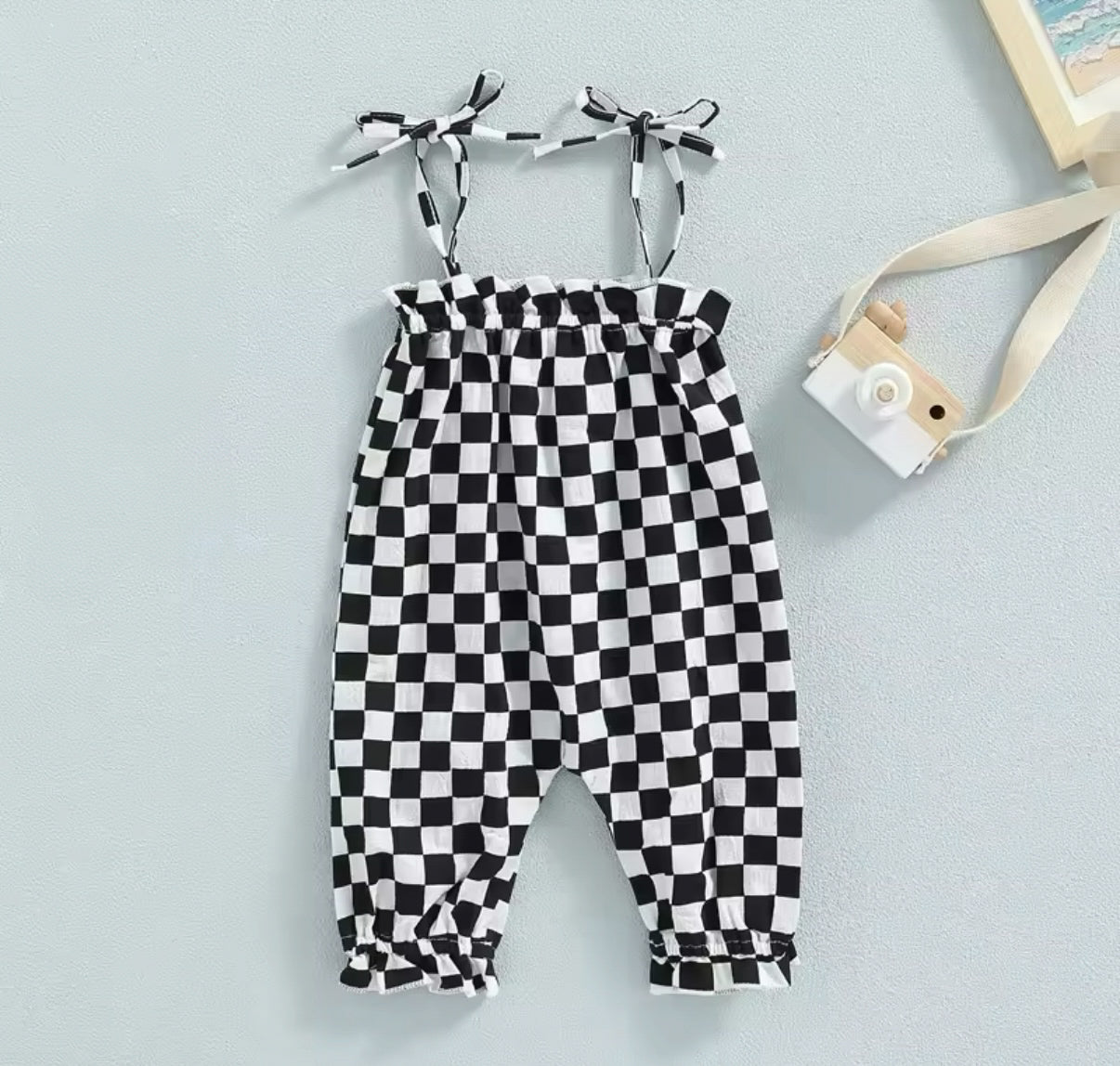 Girls Checked Out tie Romper