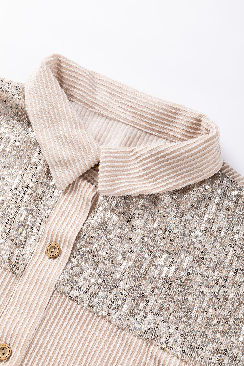 Beige Corded Sequin Shacket