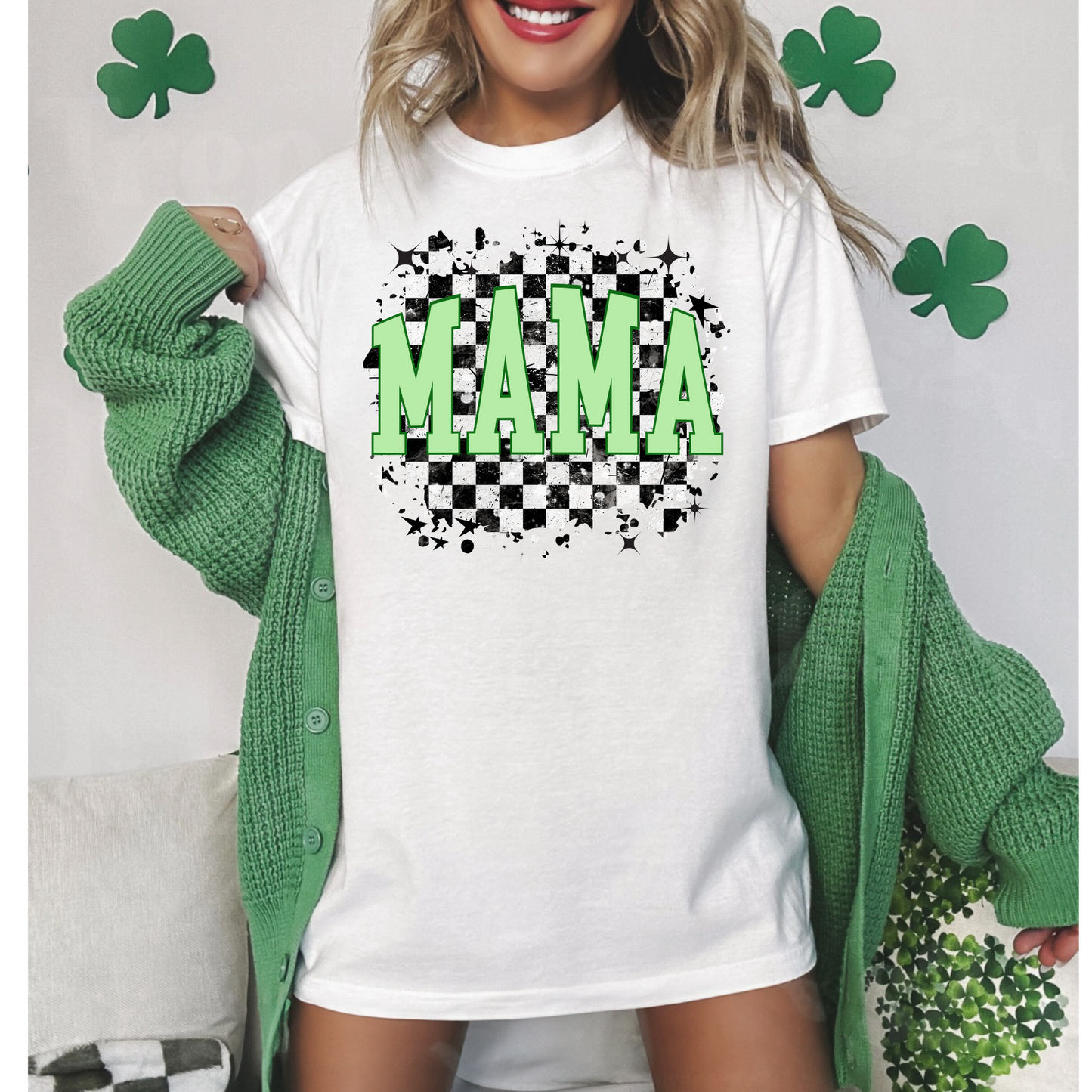 Mama Distressed Checkered Graphic Tee
