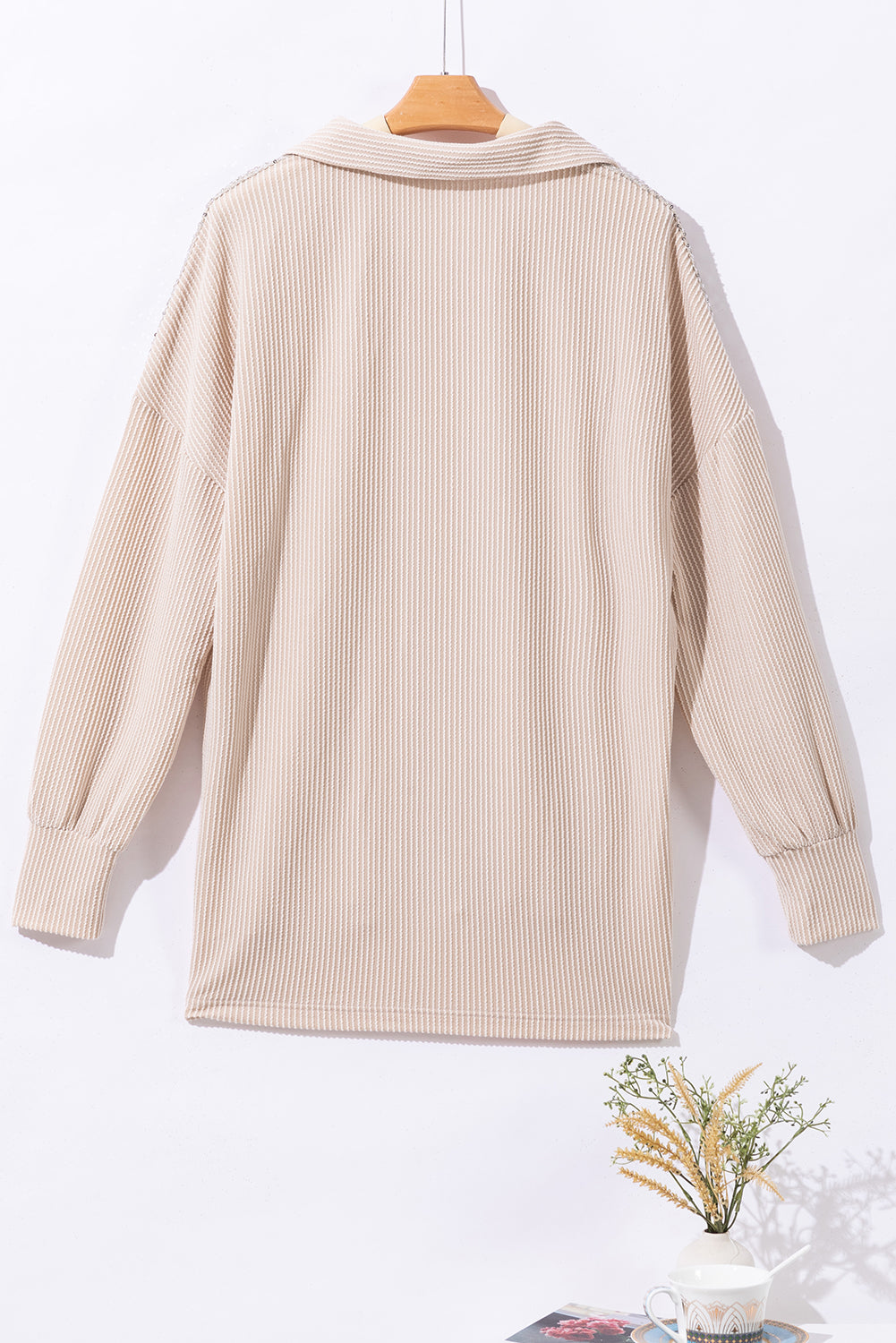 Beige Corded Sequin Shacket