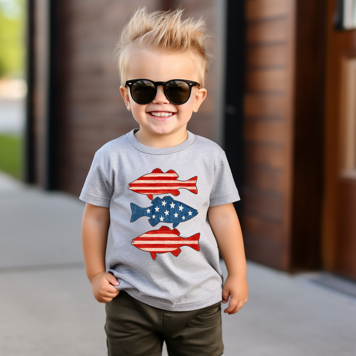 Red White & Blue Fish graphic tee