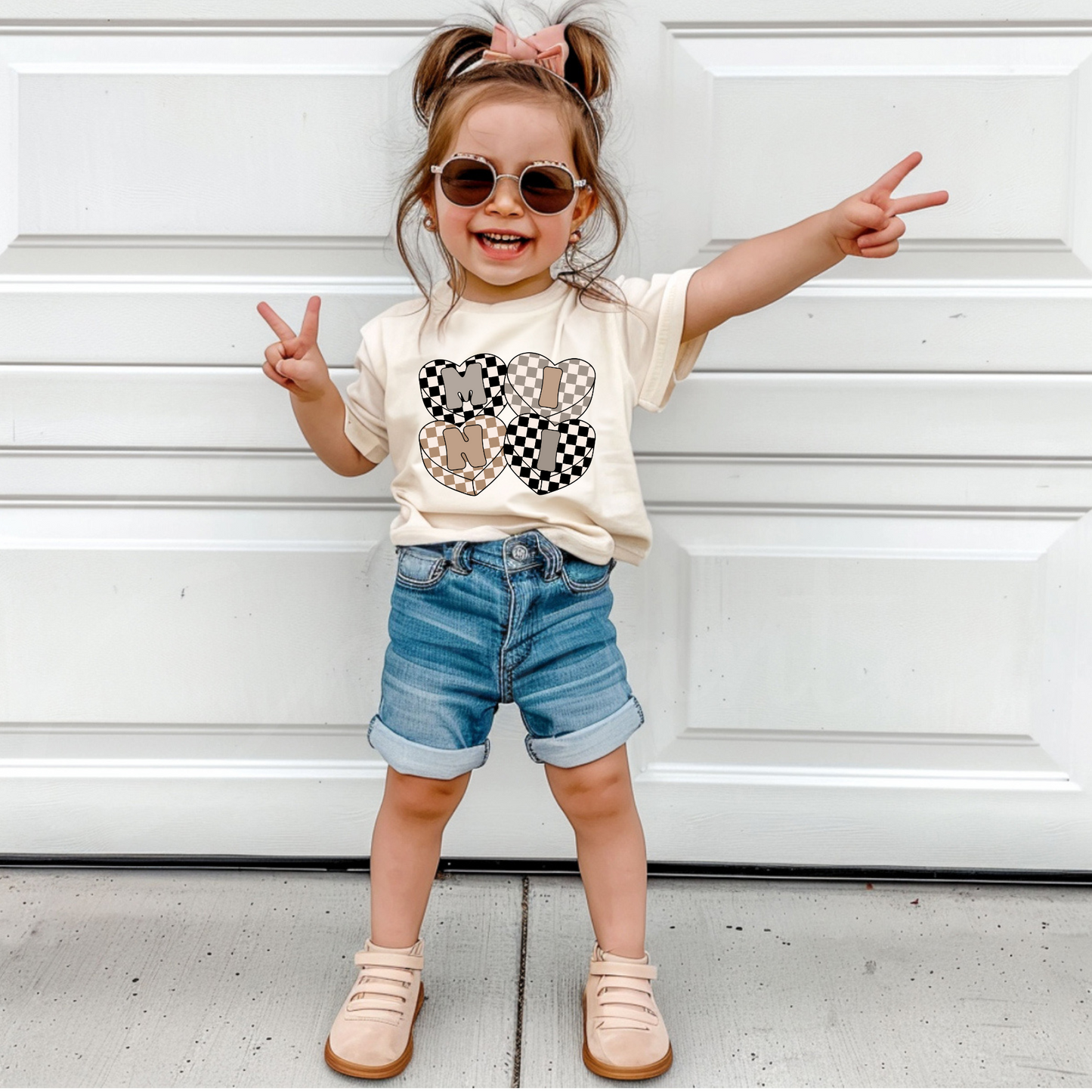 Mini Neutral Hearts Graphic Tee