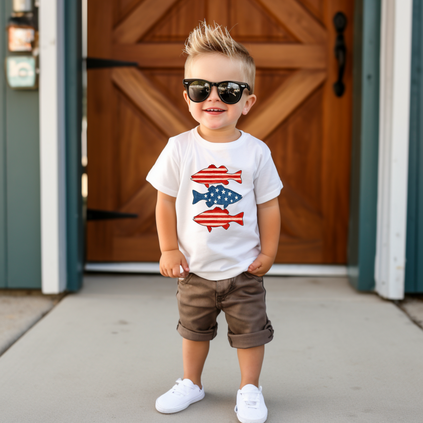 Red White & Blue Fish graphic tee