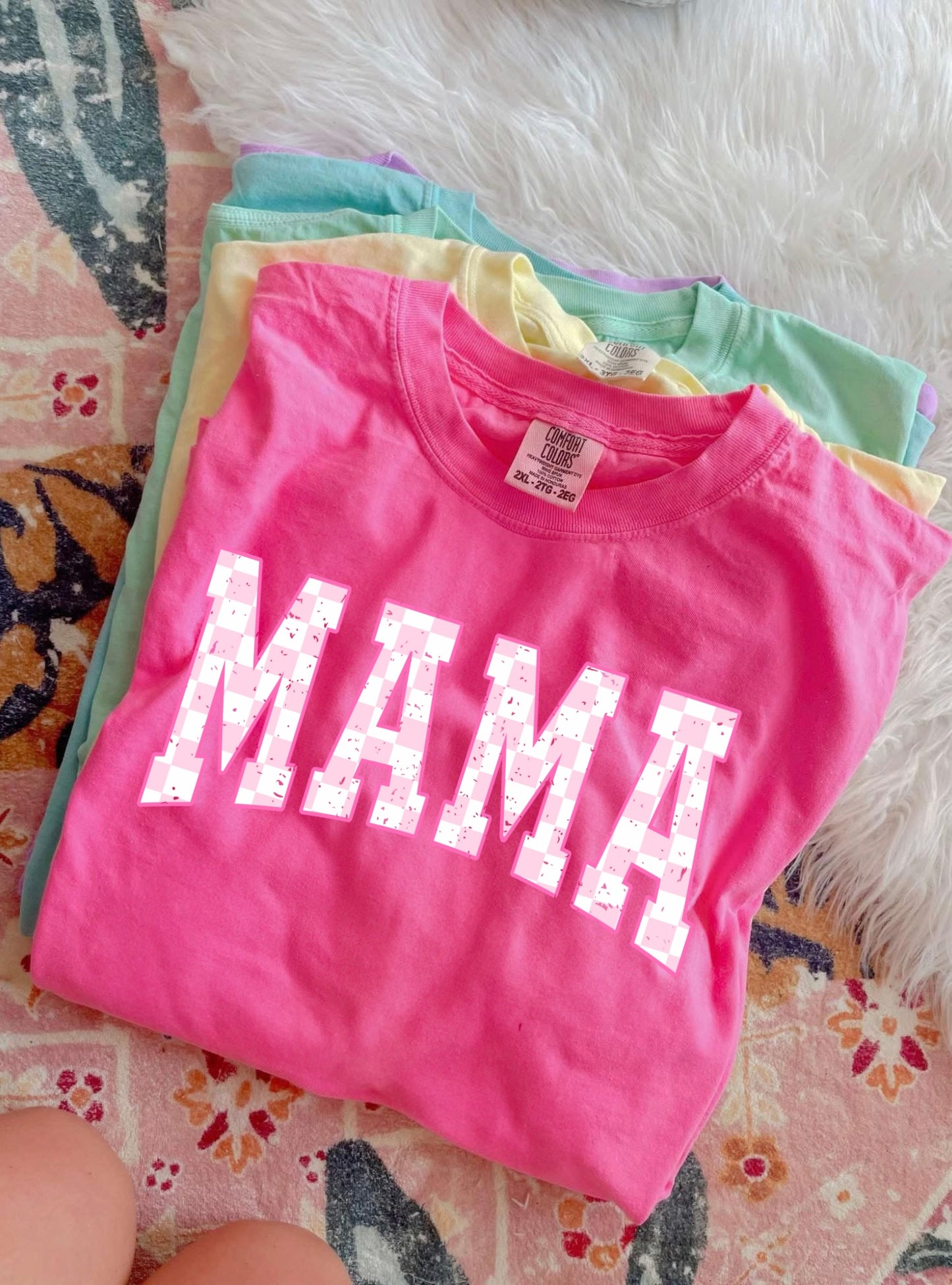Spring Checkered Mama varsity tee