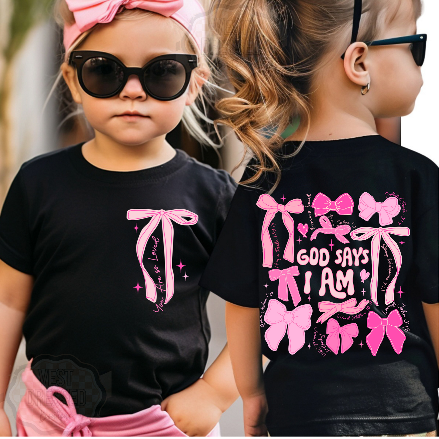 God Says I Am 🎀 front + back graphic tee