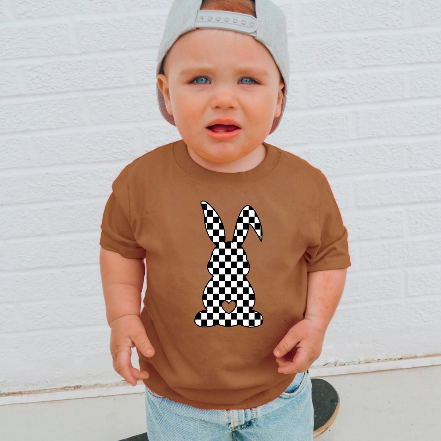 Boys Checkered Bunny graphic tee