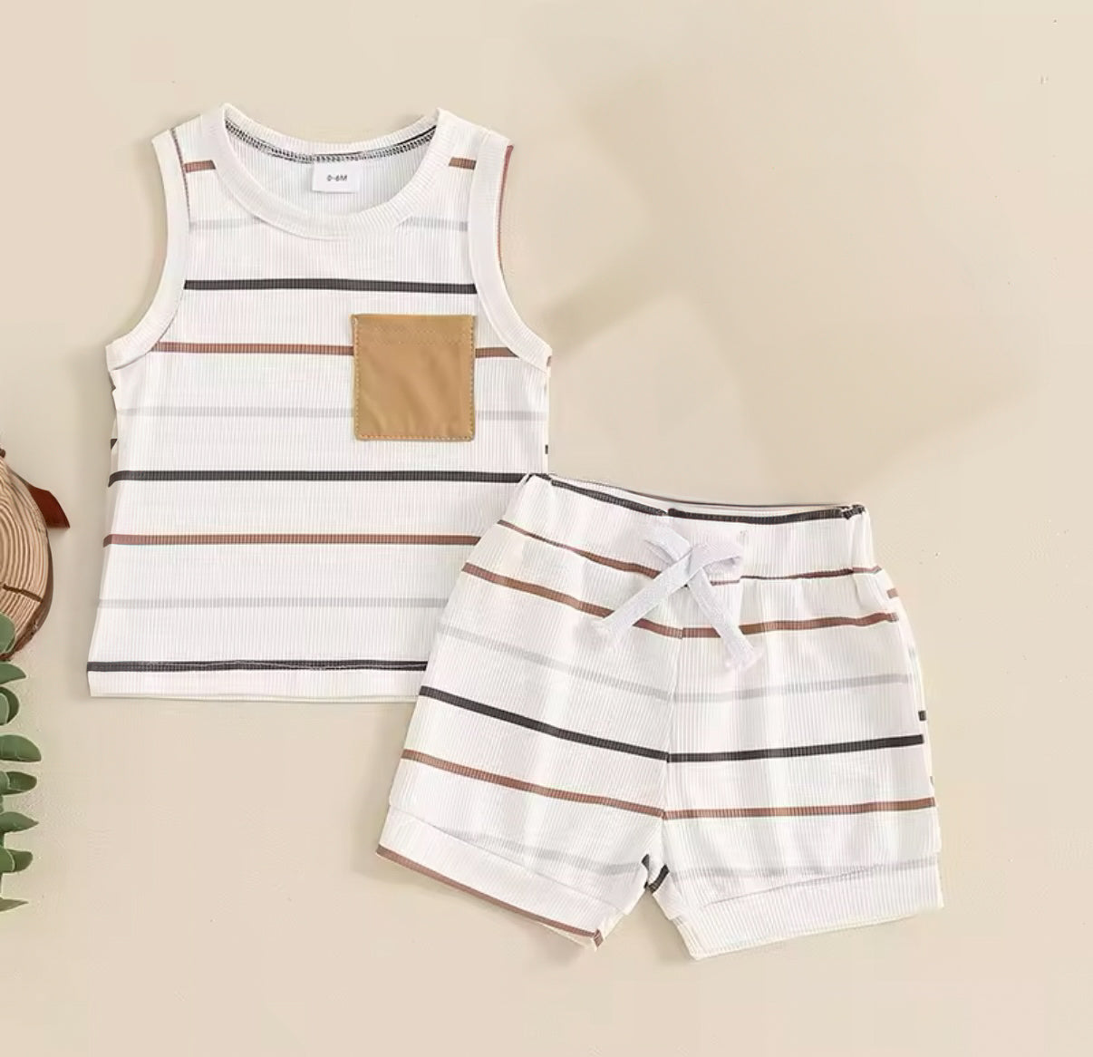 Neutral stripes boy tank set