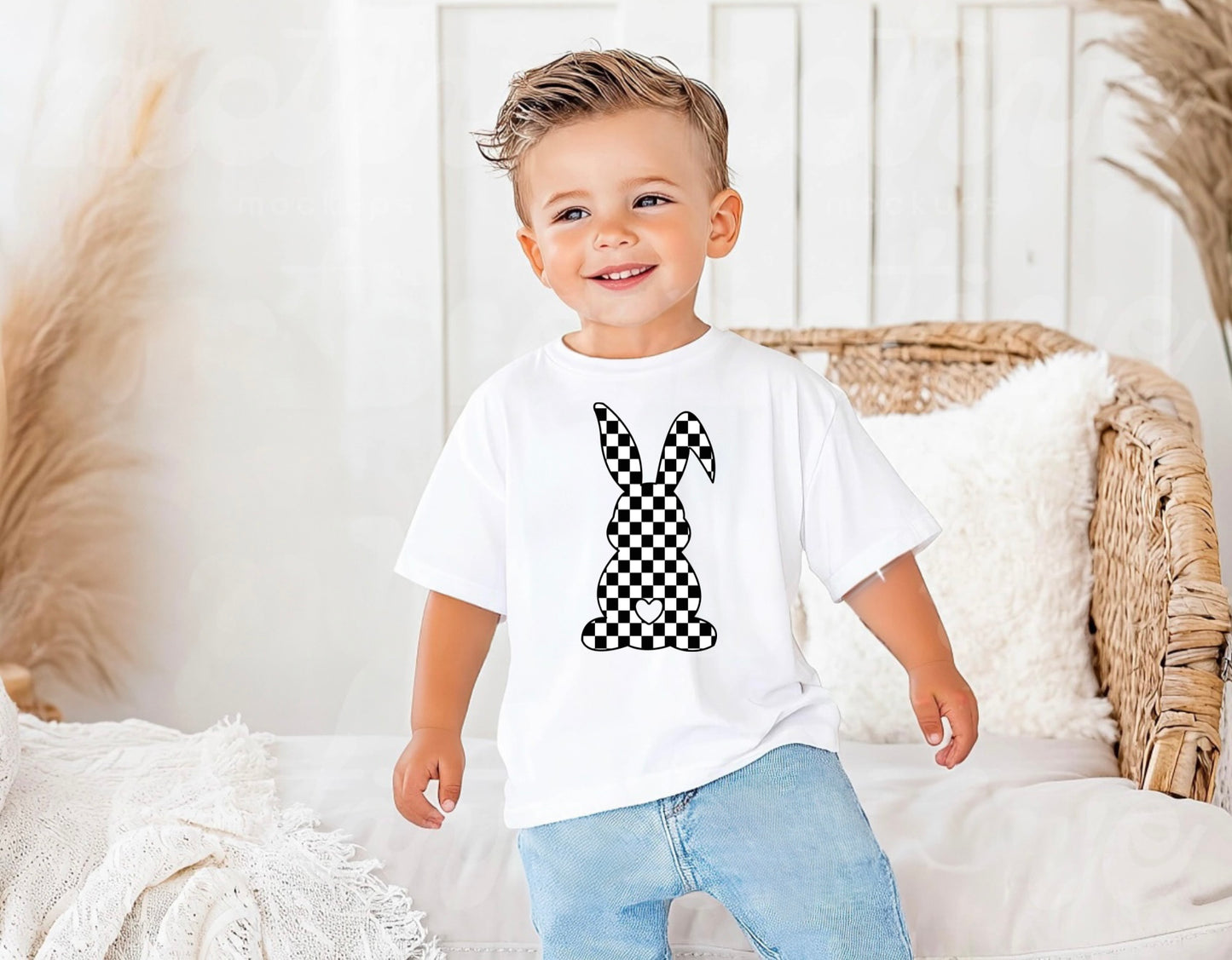 Boys Checkered Bunny graphic tee