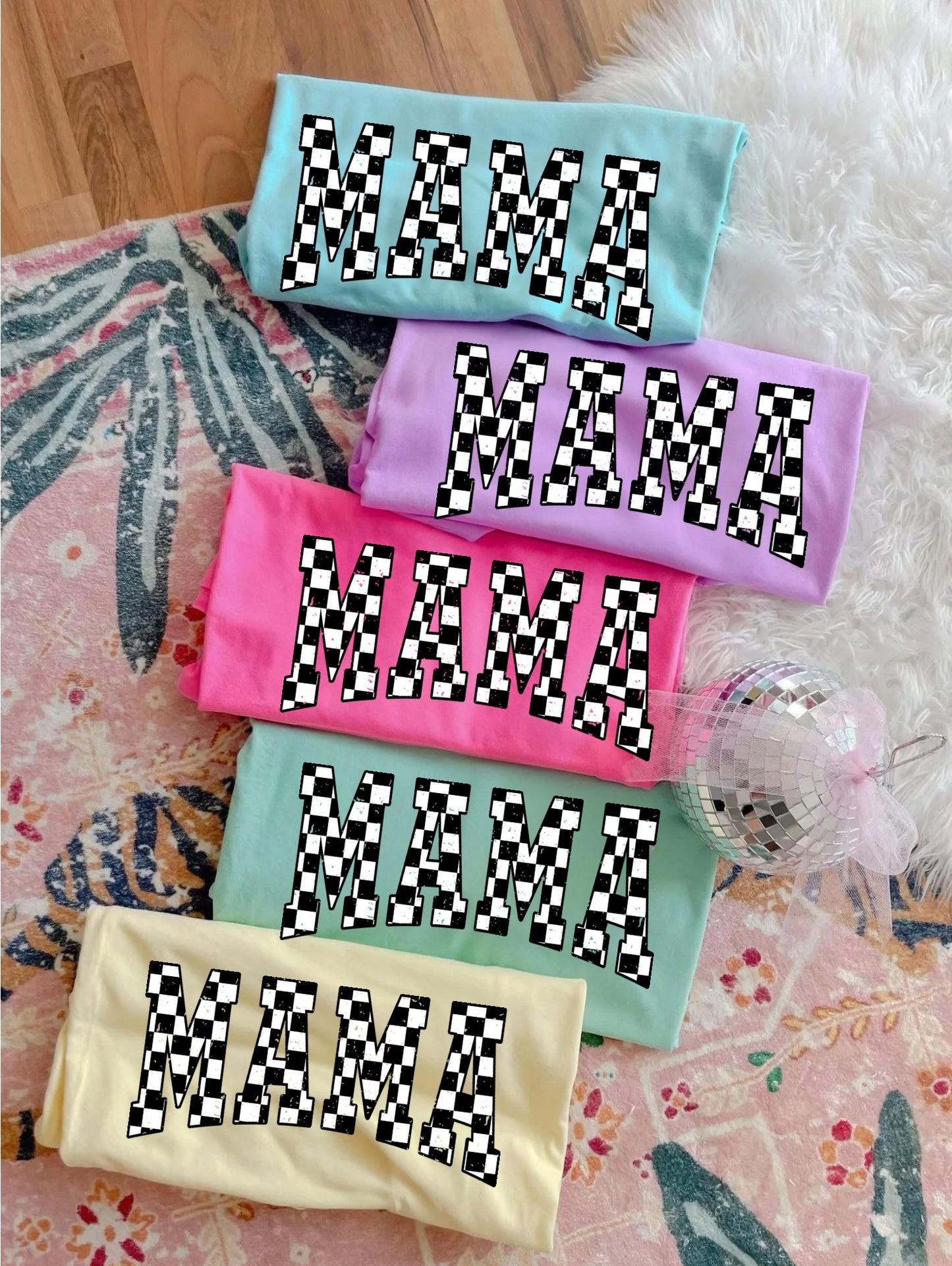 Neon Checkered Mama Graphic Tees