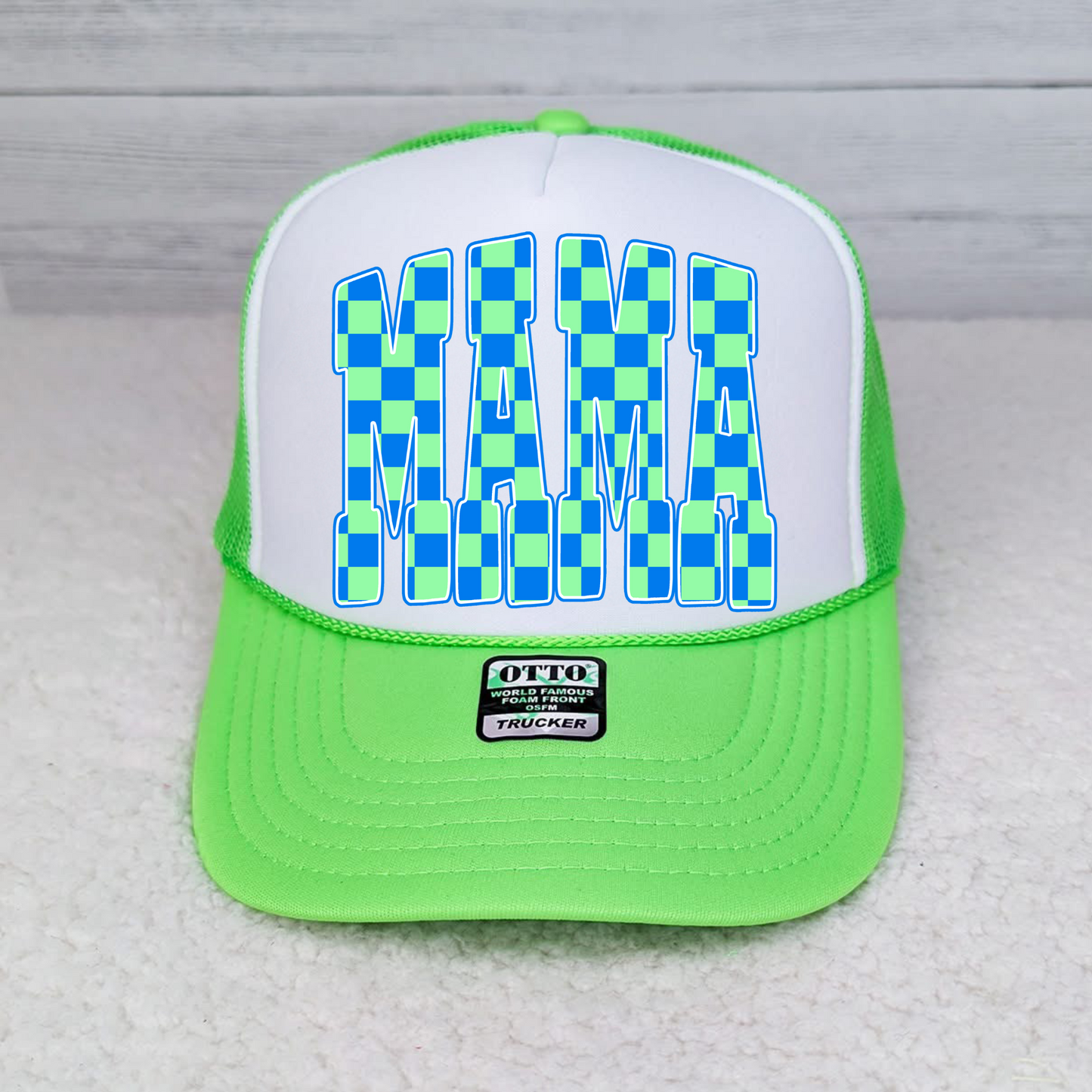 Neon Mama Checkered Trucker Hat