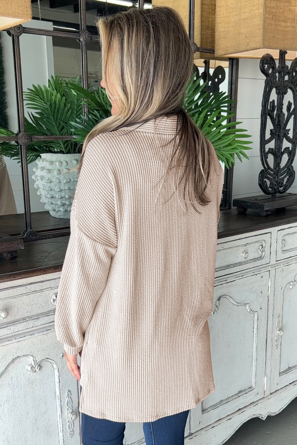 Beige Corded Sequin Shacket