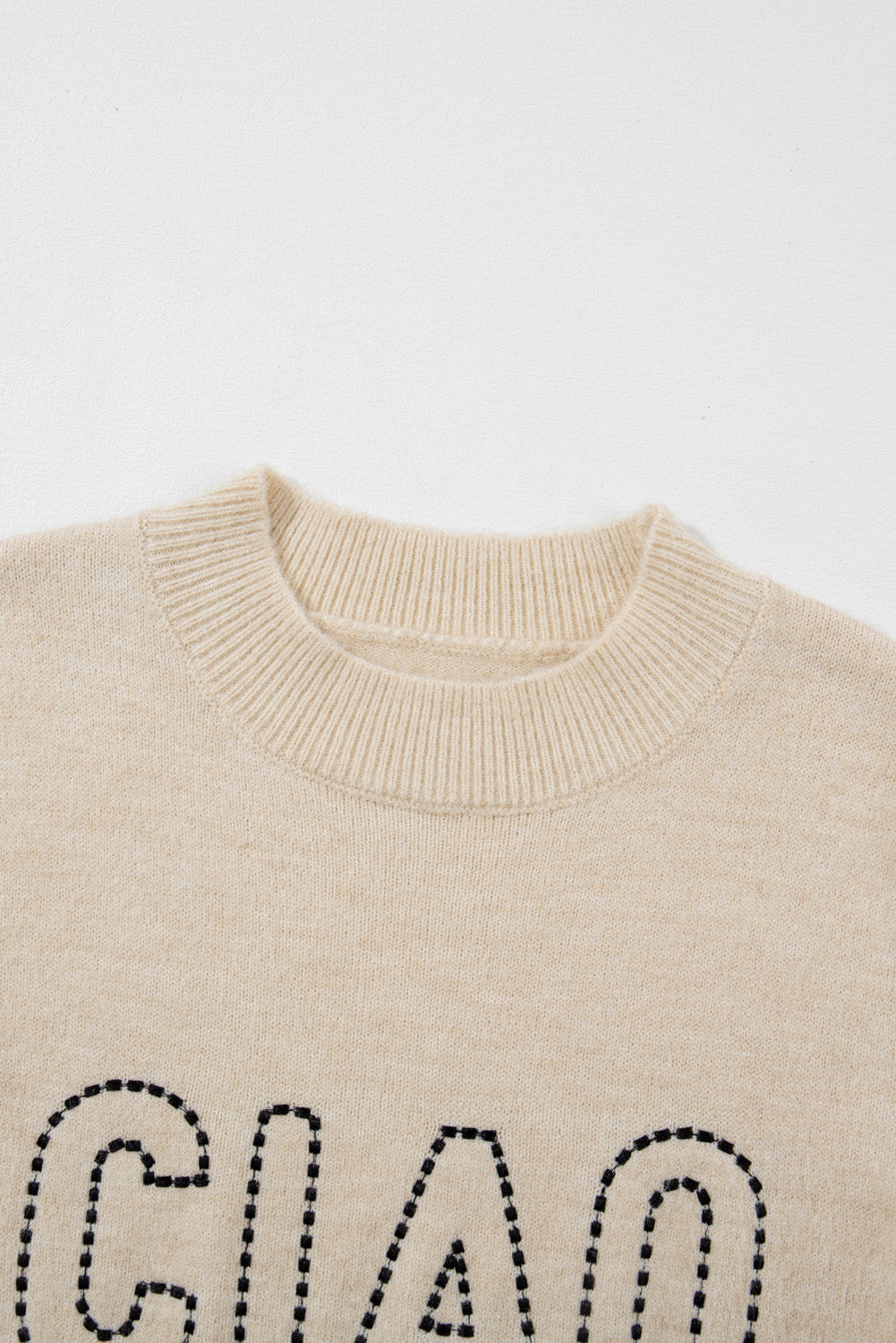 Oatmeal CIAO Letter Graphic Crew Neck Sweater