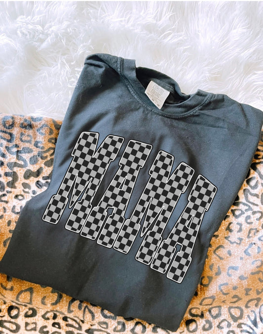 Charcoal checkered mama tee