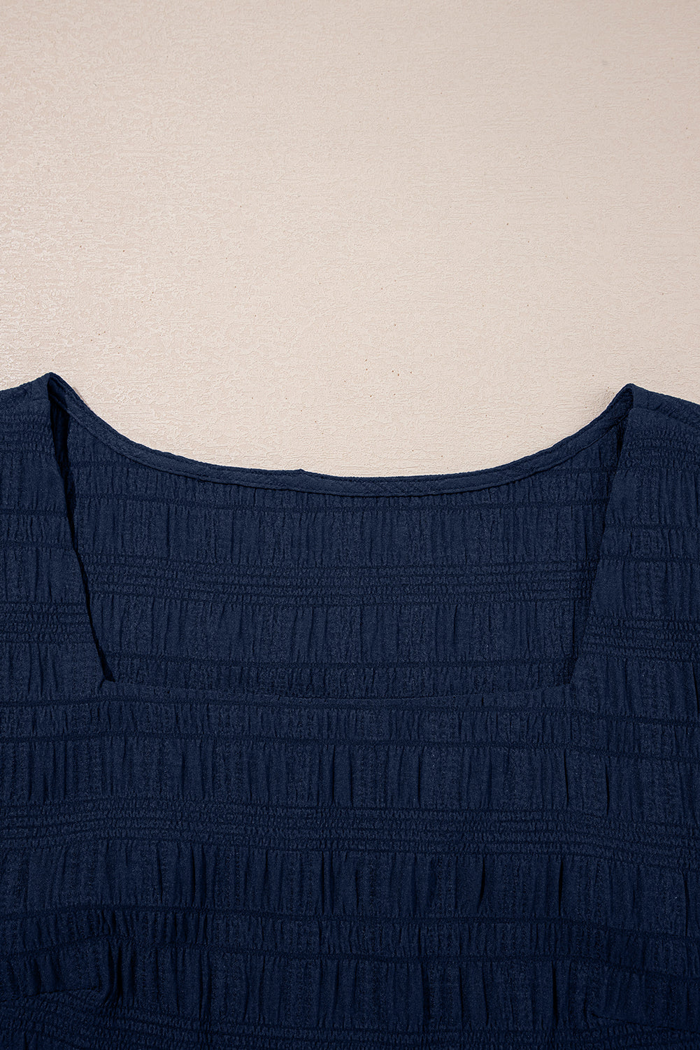 Dark blue Textured Square Neck Top and Shirred High Waist Shorts Set