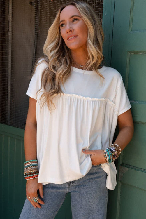 Ruffled Trim Loose Babydoll Tee