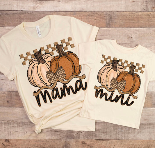 Mama | Mini Pumpkin Checkered Bow