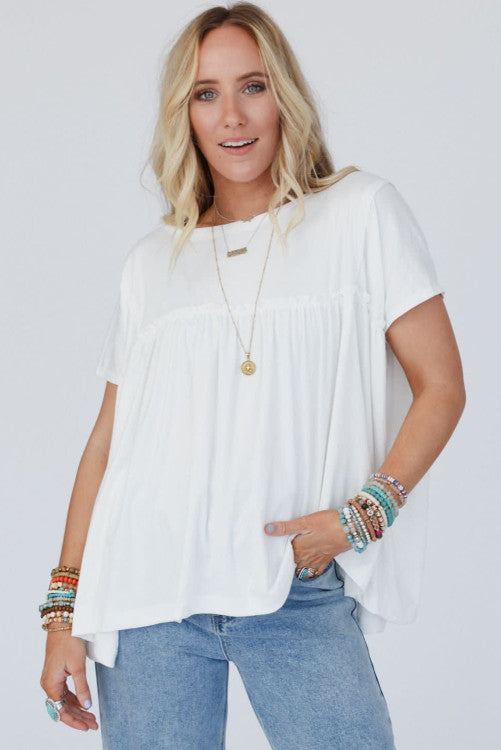 Ruffled Trim Loose Babydoll Tee