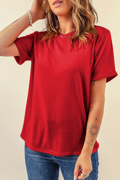 Casual Plain Crew Neck Tees