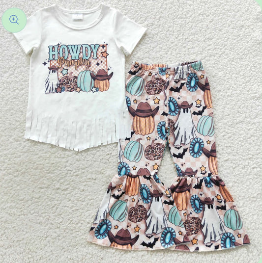 Howdy Ghost + Pumpkin Fringe Shirt Bell Set