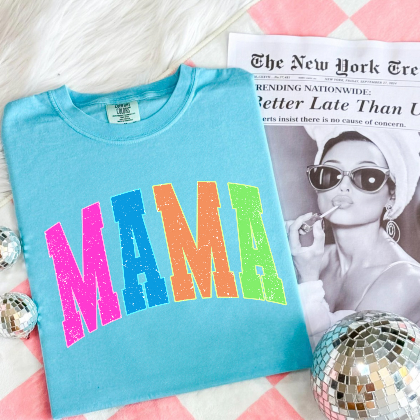 MAMA neon varsity graphic tees