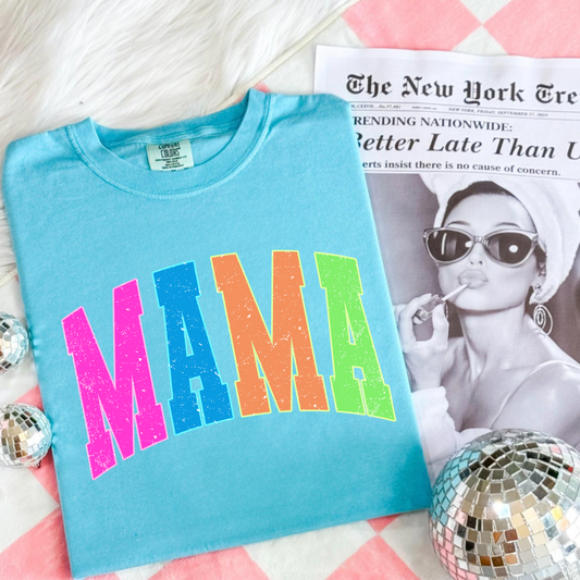 MAMA neon varsity graphic tees