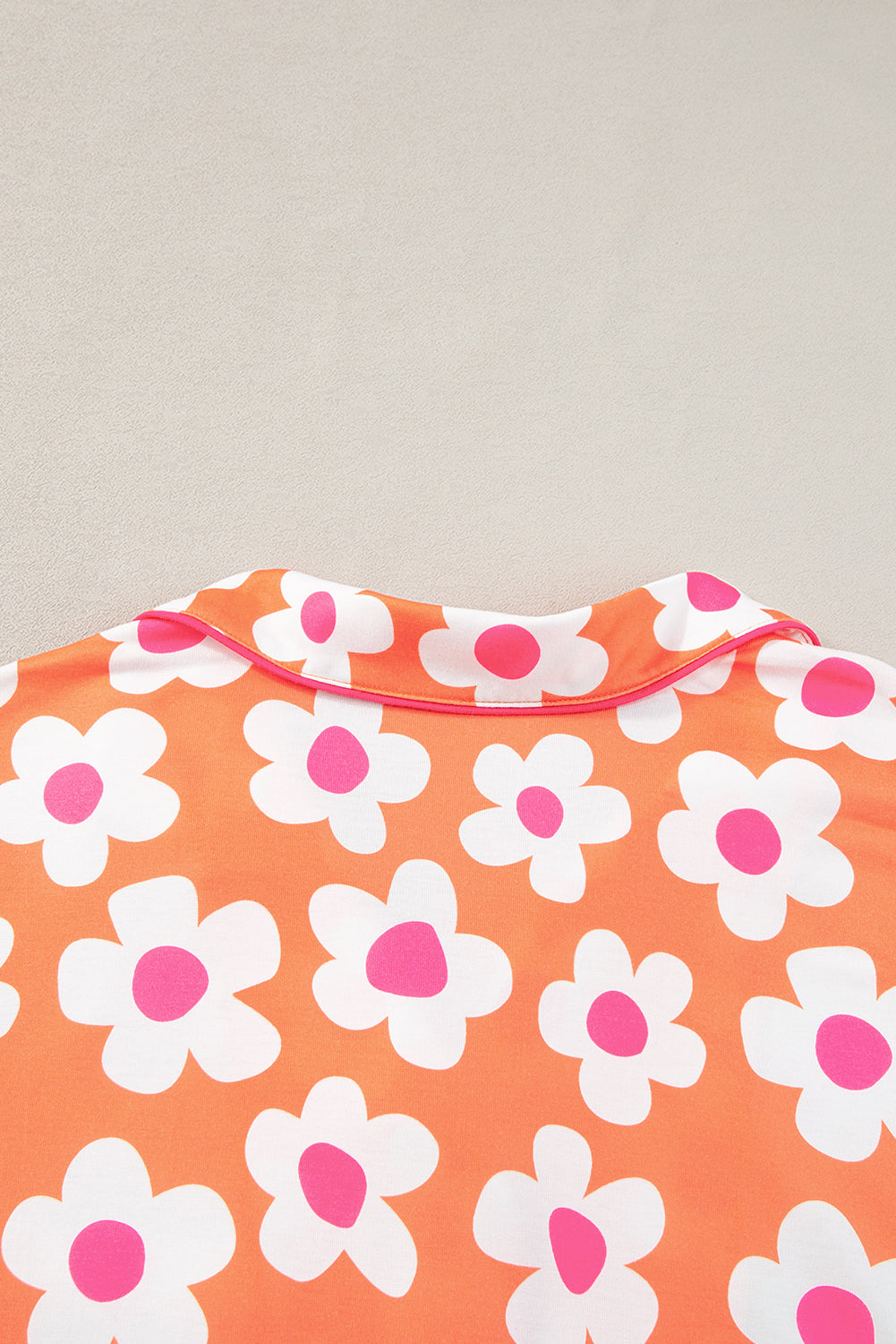 Orange Flower Print Short Sleeve Shirt Pajamas Set