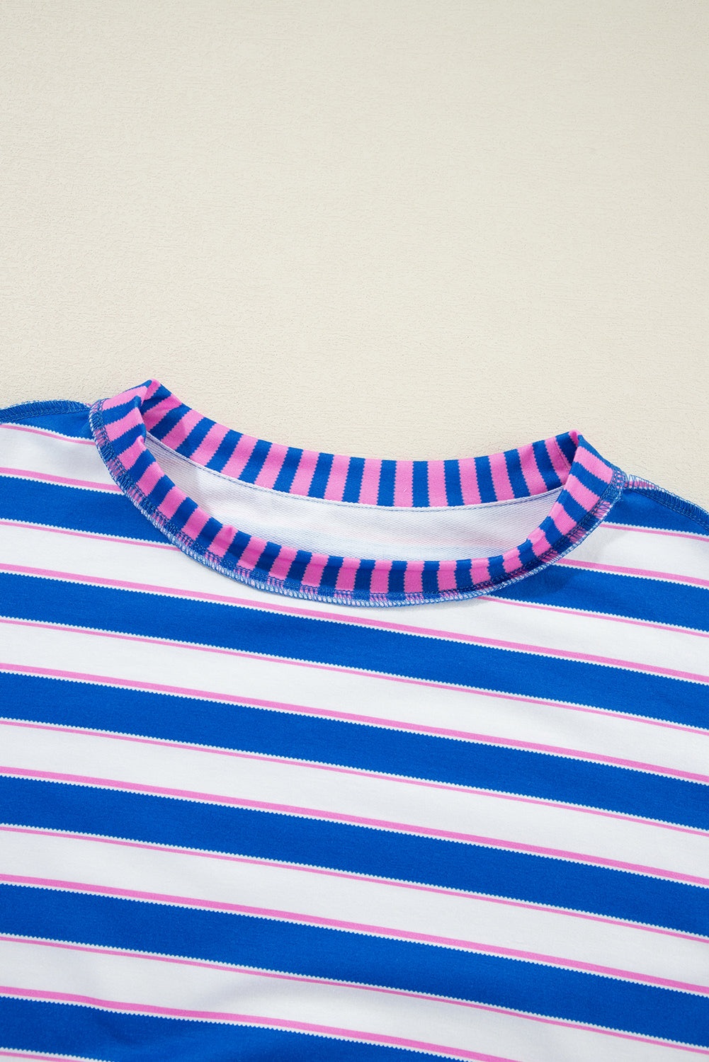 Blue Stripe Patchwork Exposed Seam Drop Shoulder Oversized Top