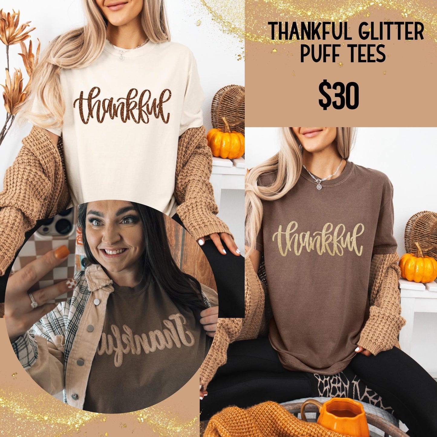 Thankful Puff Glitter Tee