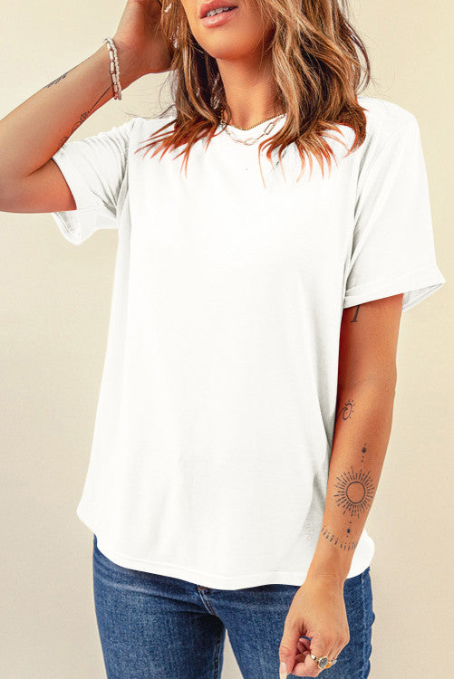 Casual Plain Crew Neck Tees