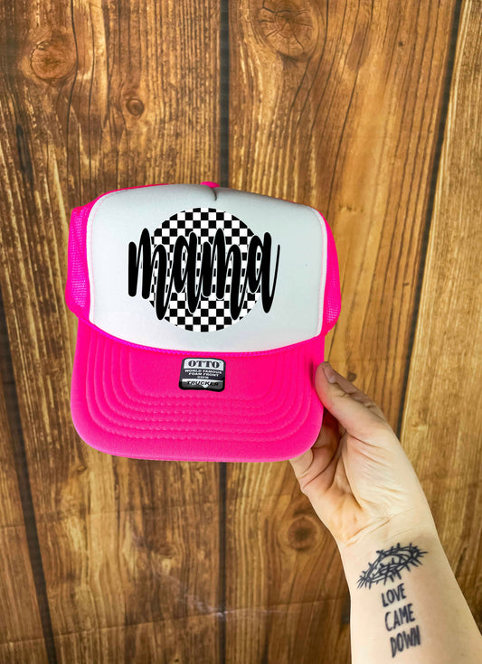 Circle Checkered Mama Trucker Hat