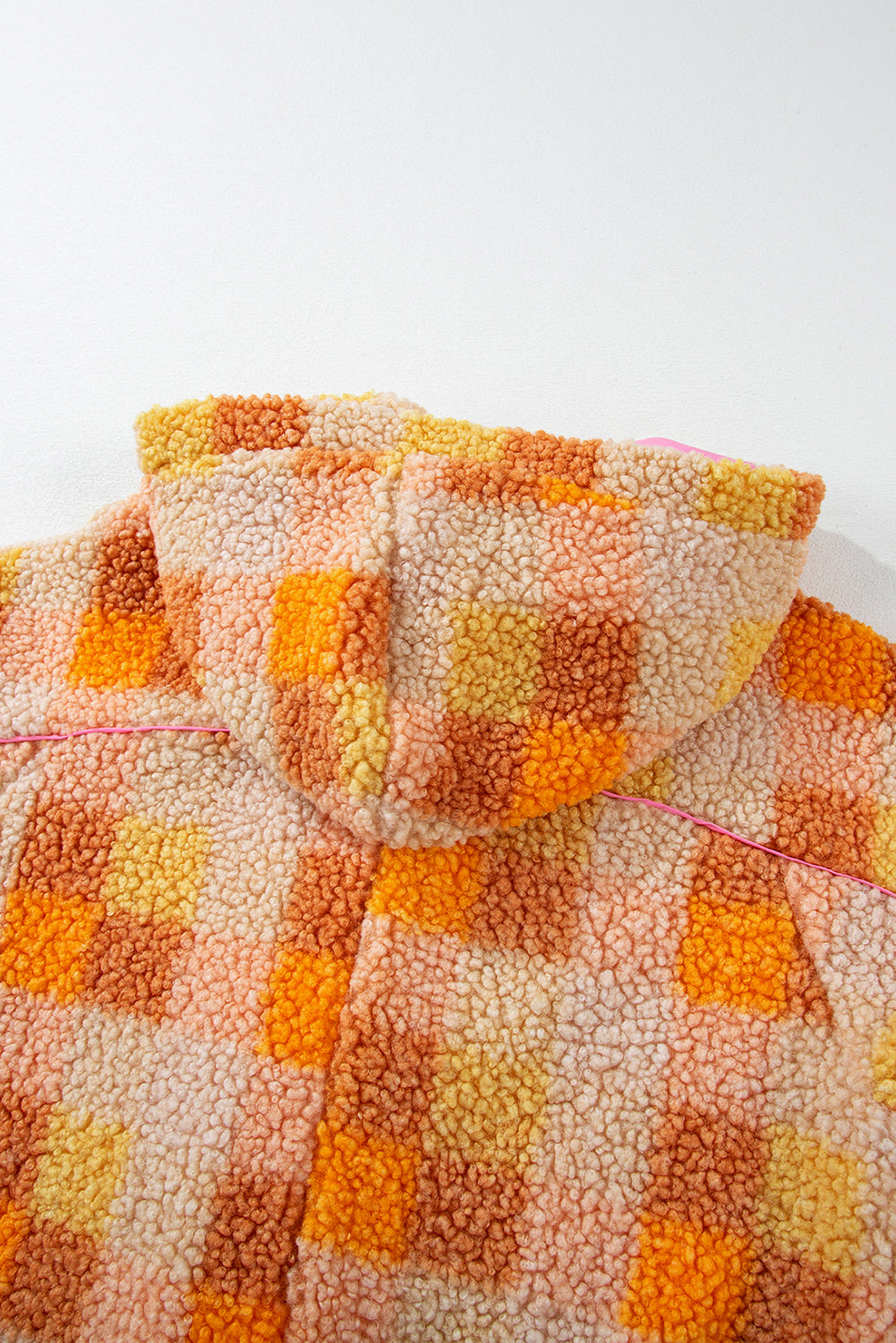 Orange Checkered Sherpa Hooded Jacket