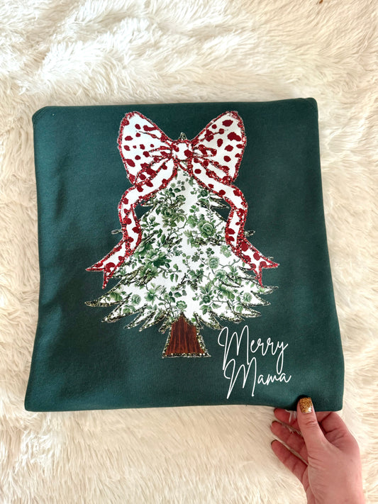 Merry Mama Floral Christmas Tree Crewneck sweatshirt