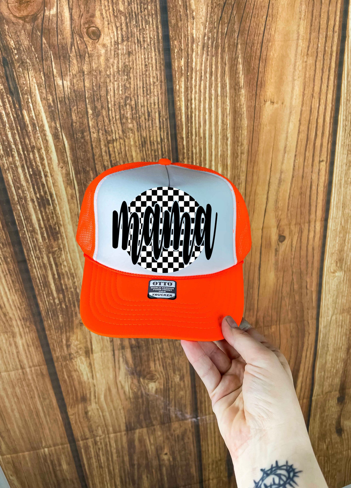 Circle Checkered Mama Trucker Hat