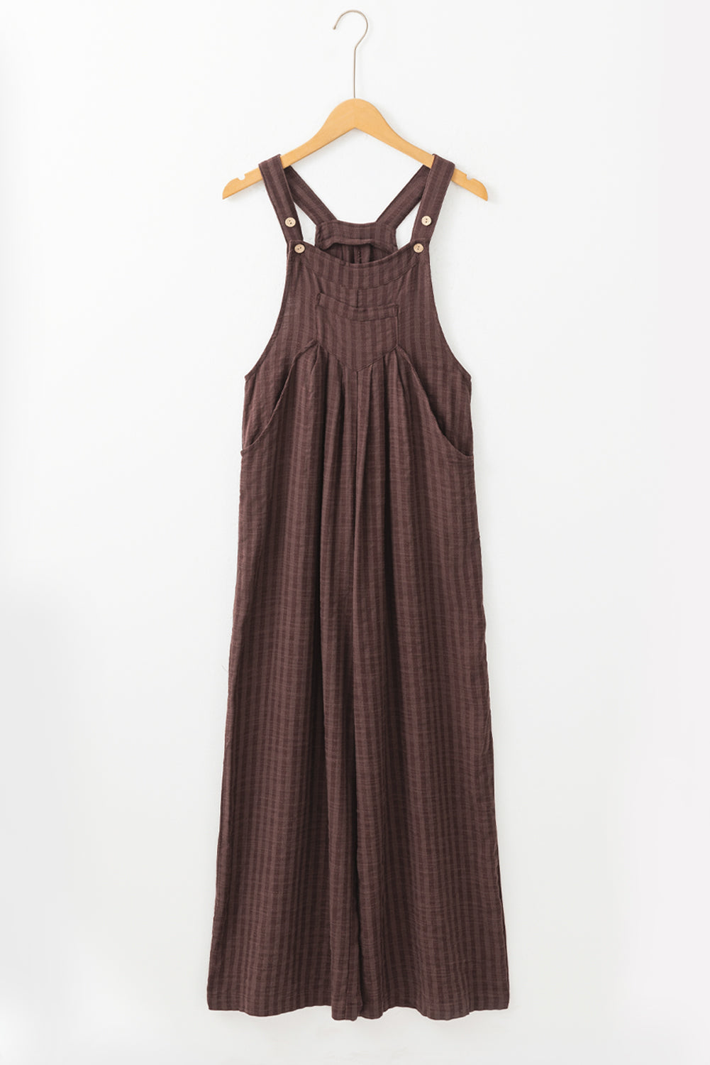 Chicory Coffee Striped Pleated Wide Leg Pocketed Jumpsuit