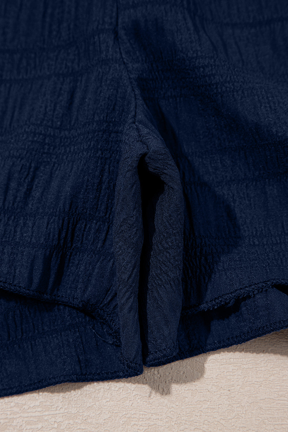 Dark blue Textured Square Neck Top and Shirred High Waist Shorts Set