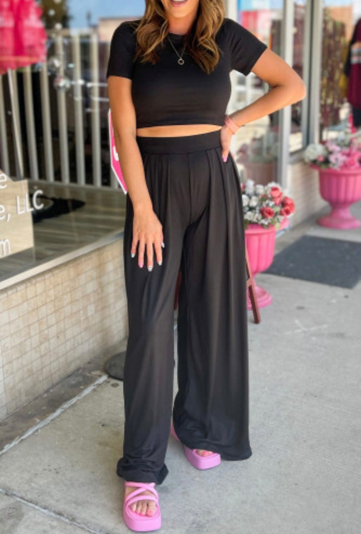 Slim Crop + Pleated Wide Leg Pants set