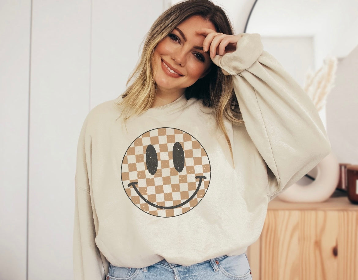 Tan Grunge Smiley Crewneck