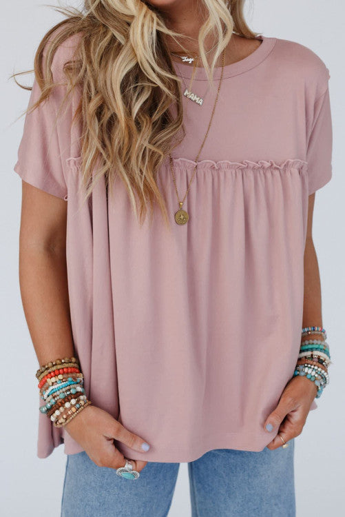 Ruffled Trim Loose Babydoll Tee