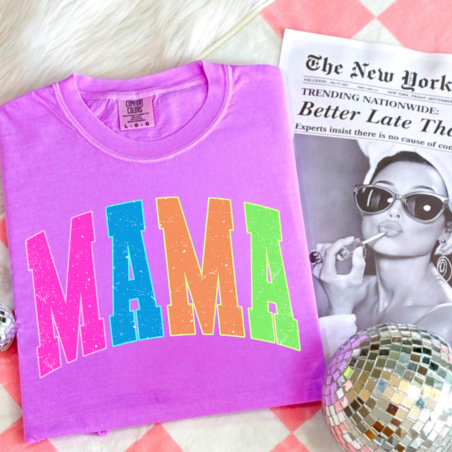 MAMA neon varsity graphic tees