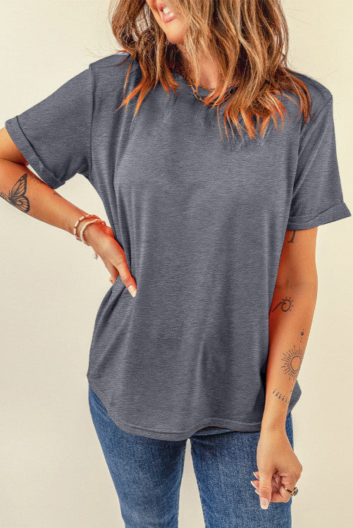 Casual Plain Crew Neck Tees