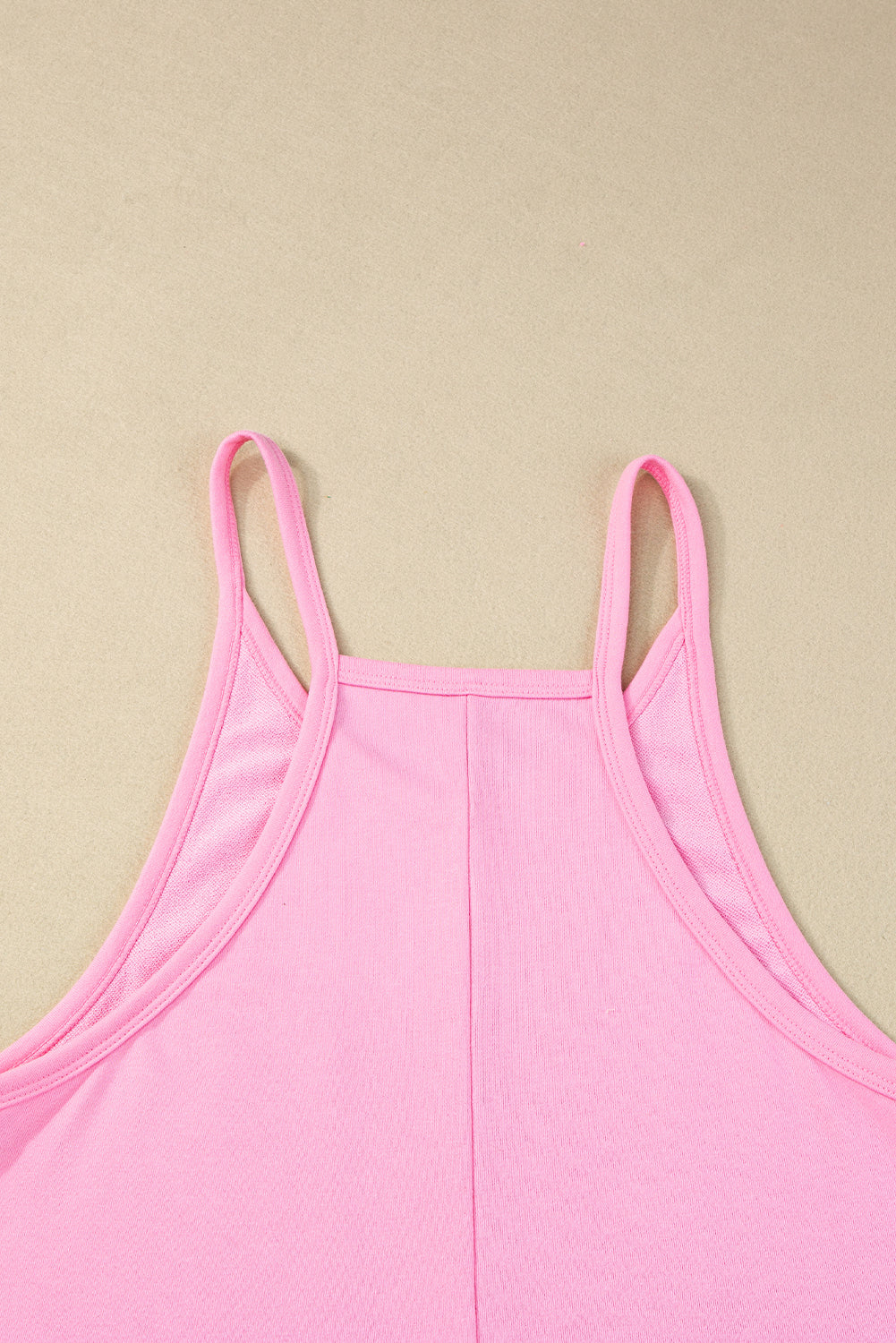 Pink Sleeveless Pocketed V Neck Jersey Romper