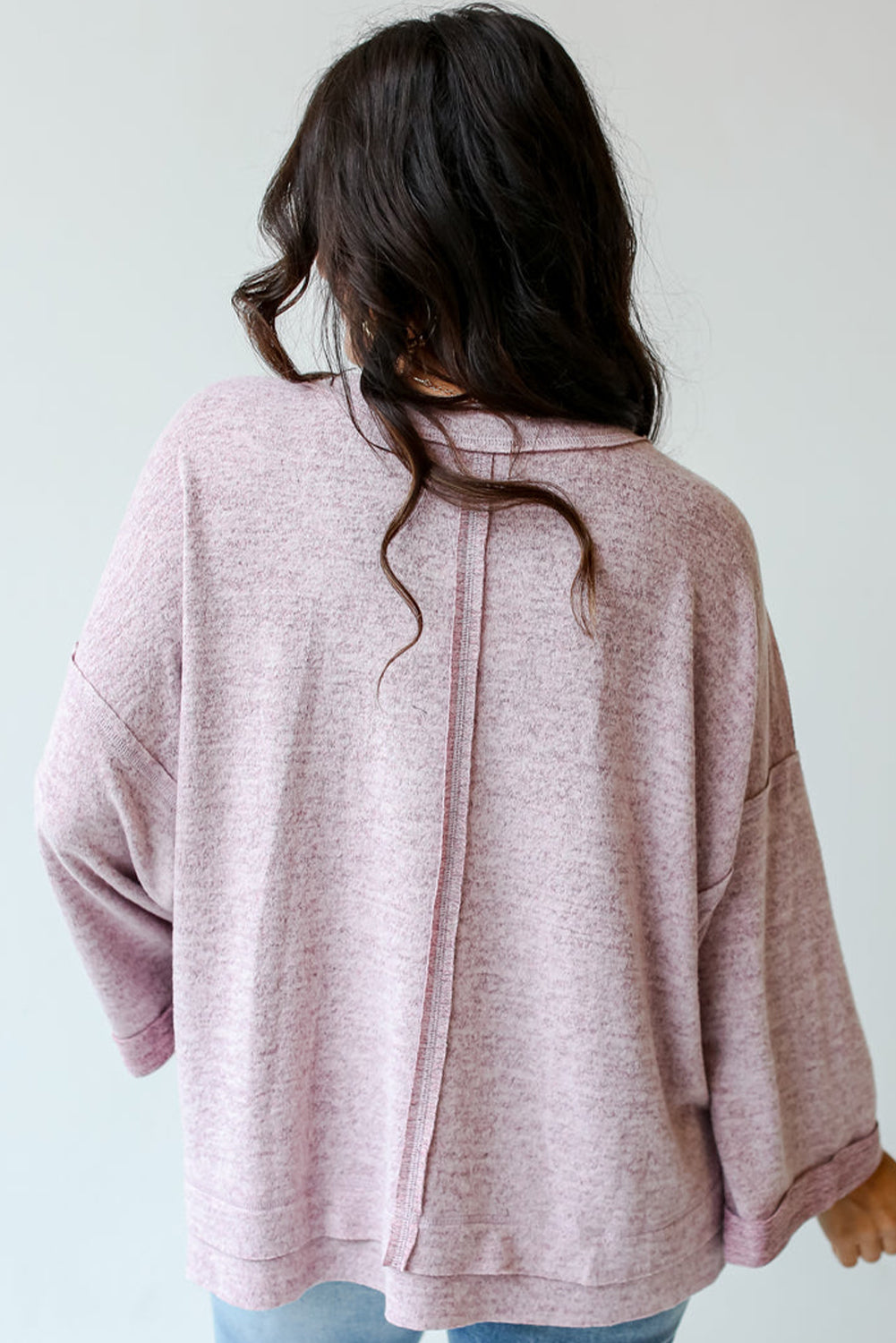 Orchid Petal Exposed Seam Drop Shoulder Wide Long Sleeve T Shirt