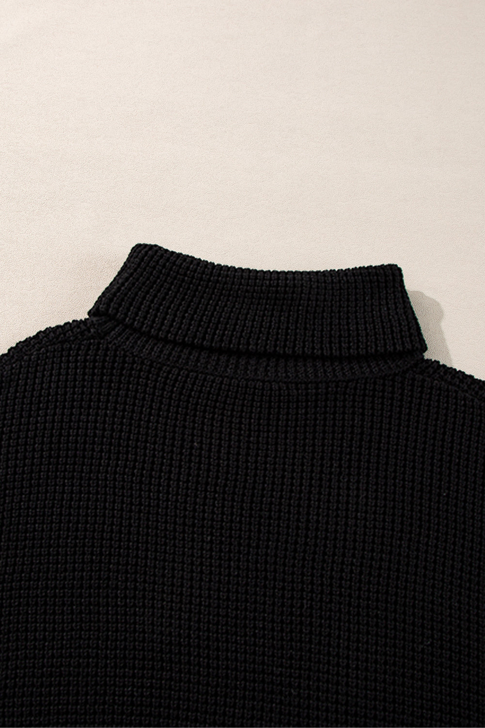 Black Striped Plaid Patchwork Waffle Knit Turtleneck Sweater