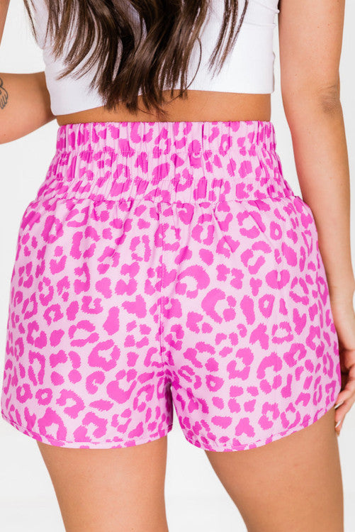 Pink Leopard High Waist Athletic Shorts